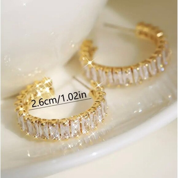 Gold-Plated Hoop Earrings With Sparkling Crystal Accents - Picture 2 of 3